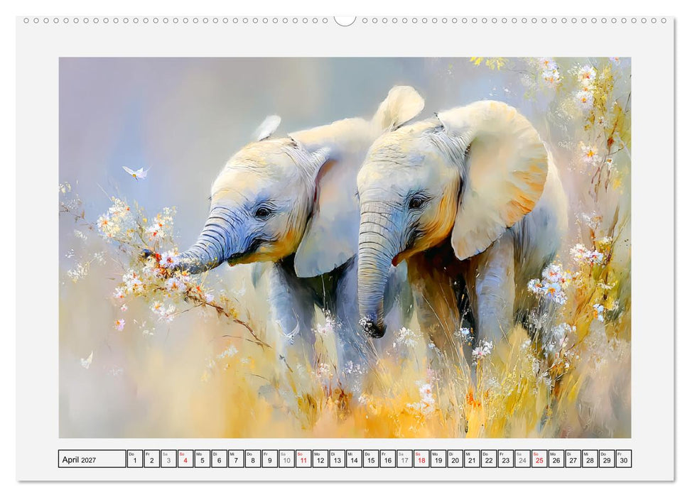Elefanten. Graue Riesenbabys im Grasland (CALVENDO Wandkalender 2027)