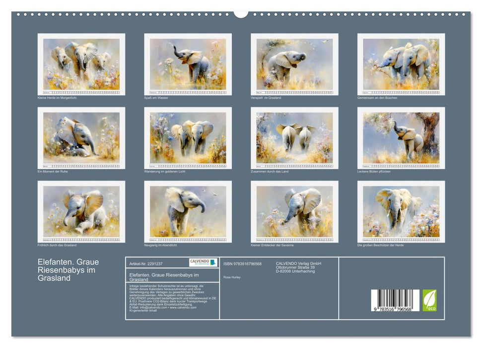 Elefanten. Graue Riesenbabys im Grasland (CALVENDO Premium Wandkalender 2027)