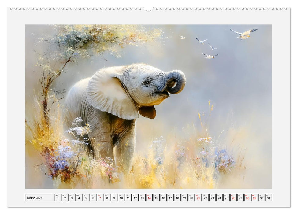 Elefanten. Graue Riesenbabys im Grasland (CALVENDO Premium Wandkalender 2027)
