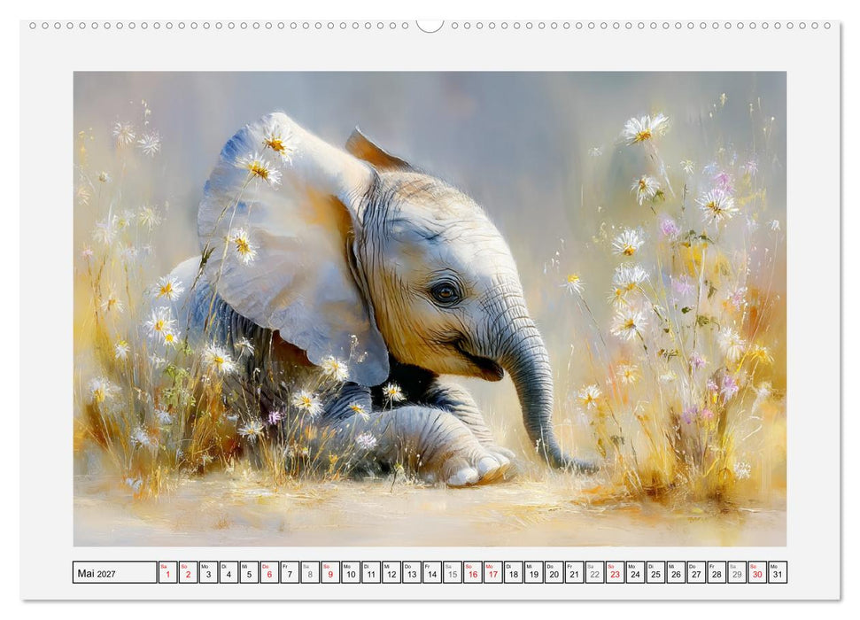 Elefanten. Graue Riesenbabys im Grasland (CALVENDO Premium Wandkalender 2027)