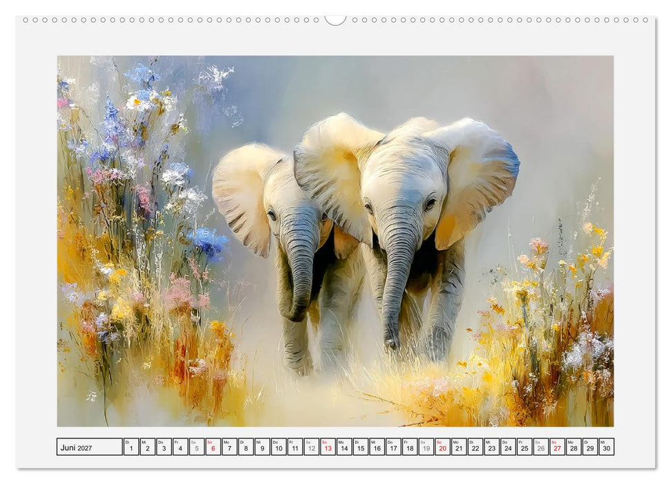 Elefanten. Graue Riesenbabys im Grasland (CALVENDO Premium Wandkalender 2027)