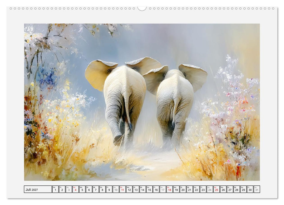 Elefanten. Graue Riesenbabys im Grasland (CALVENDO Premium Wandkalender 2027)