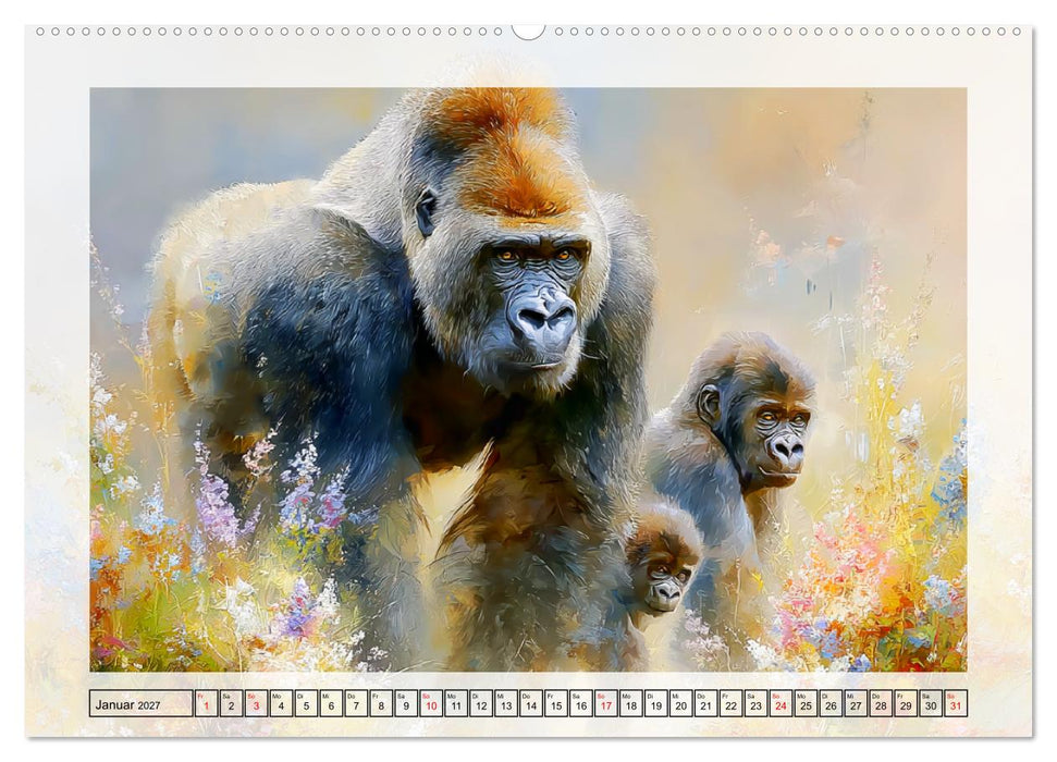 Gorillas. Wilde Kinderstube im Dschungel (CALVENDO Premium Wandkalender 2027)