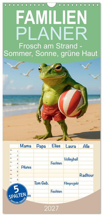 Frosch am Strand - Sommer, Sonne, grüne Haut (CALVENDO Familienplaner 2027)