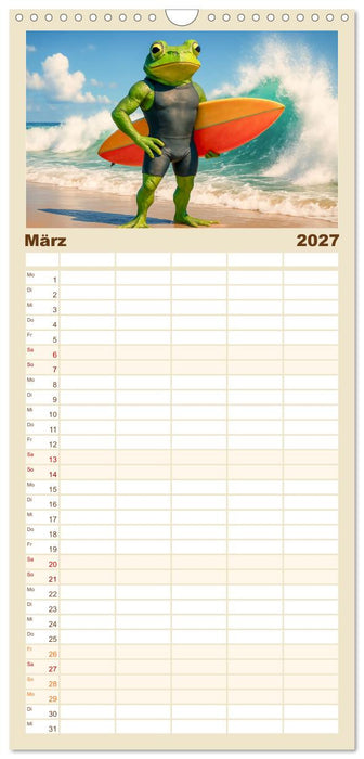 Frosch am Strand - Sommer, Sonne, grüne Haut (CALVENDO Familienplaner 2027)