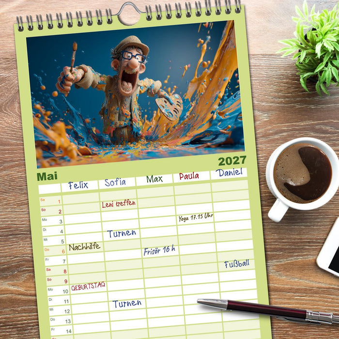 Kaffee, Kabel, Katastrophen (CALVENDO Familienplaner 2027)