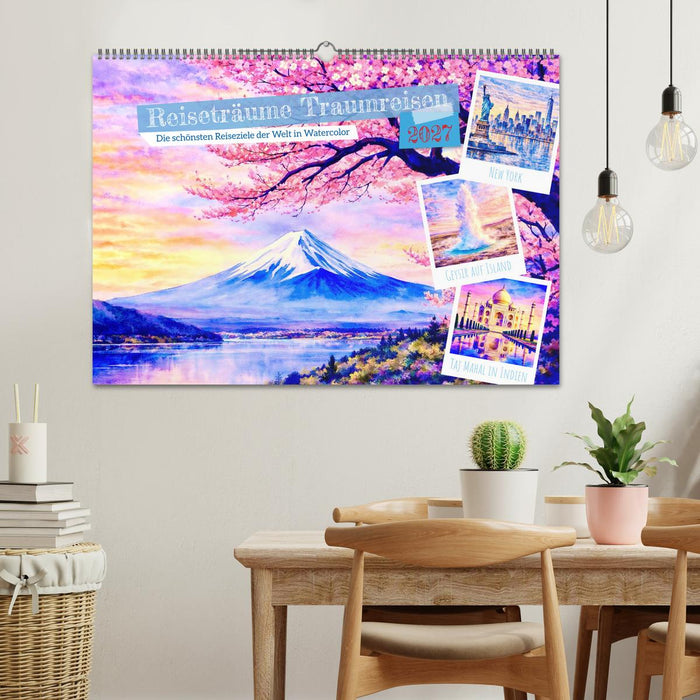 Reiseträume Traumreisen. Die schönsten Reiseziele der Welt in Watercolor (CALVENDO Wandkalender 2027)