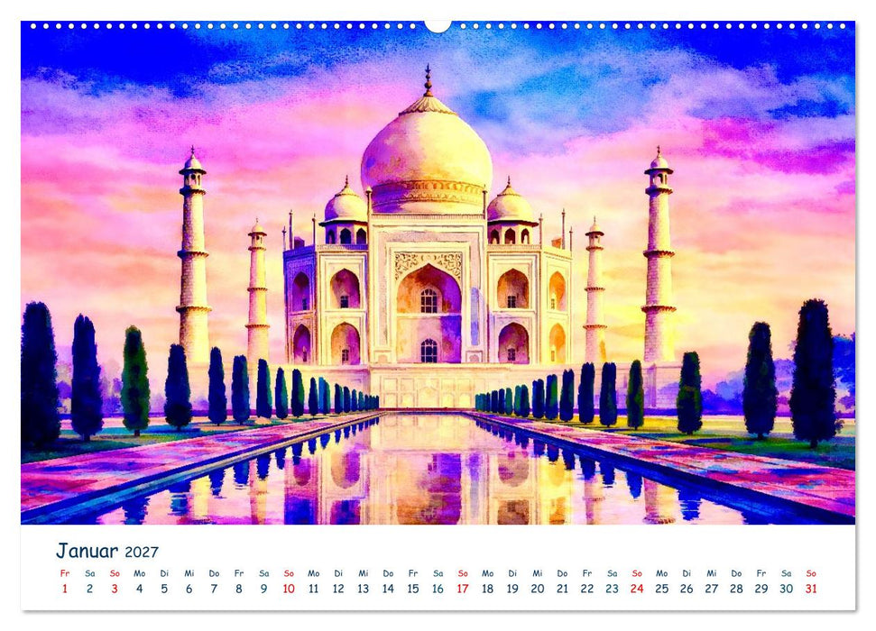 Reiseträume Traumreisen. Die schönsten Reiseziele der Welt in Watercolor (CALVENDO Wandkalender 2027)