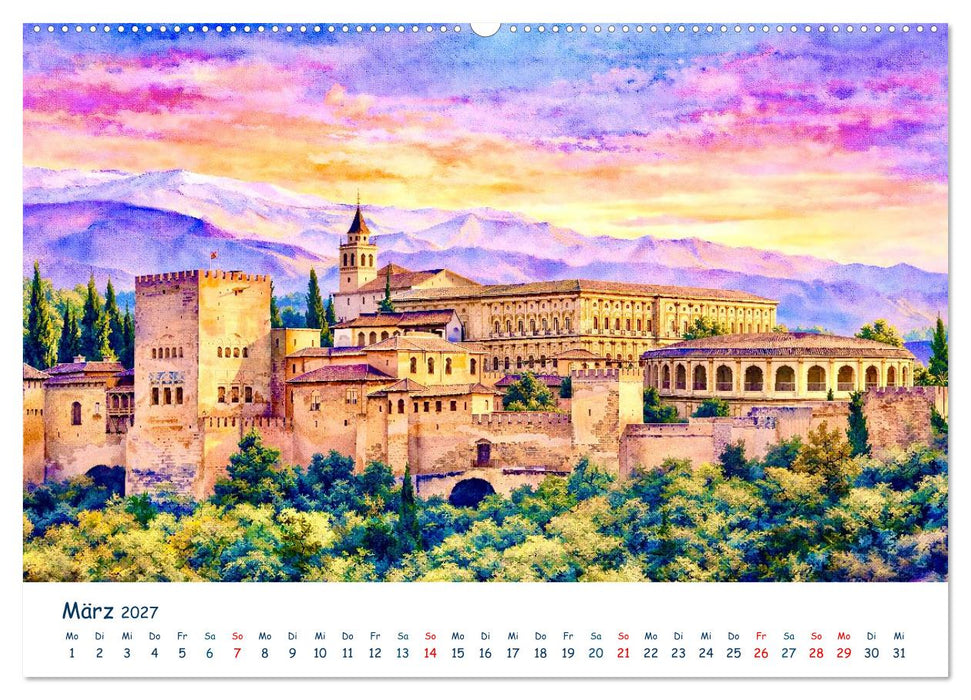 Reiseträume Traumreisen. Die schönsten Reiseziele der Welt in Watercolor (CALVENDO Wandkalender 2027)