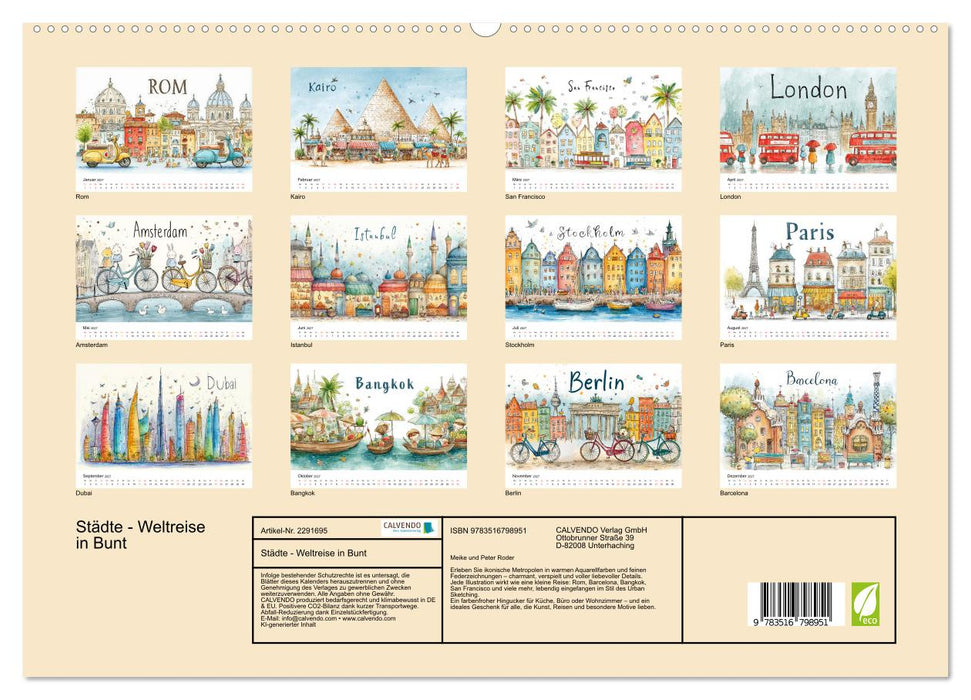 Städte - Weltreise in Bunt (CALVENDO Premium Wandkalender 2027)
