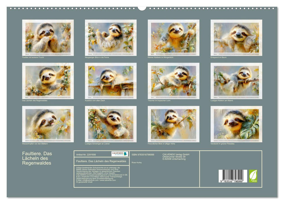 Faultiere. Das Lächeln des Regenwaldes (CALVENDO Premium Wandkalender 2027)
