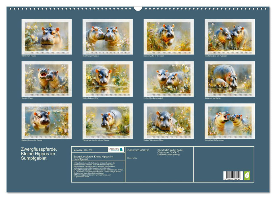 Zwergflusspferde. Kleine Hippos im Sumpfgebiet (CALVENDO Wandkalender 2027)