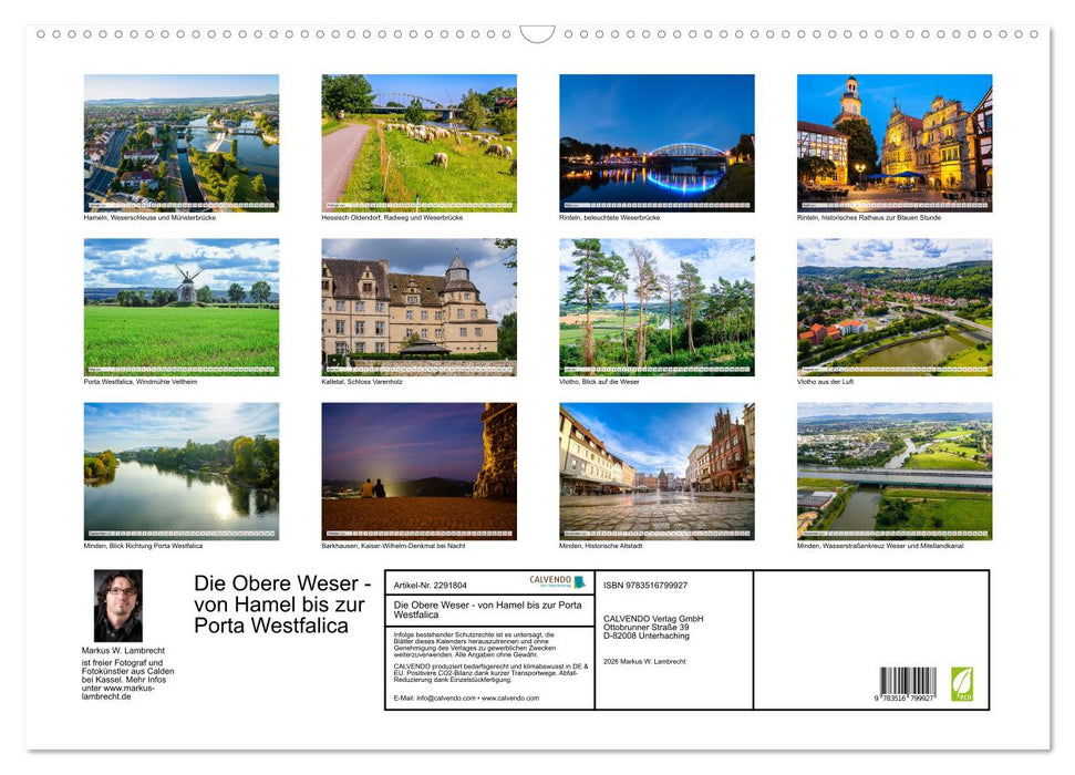 Die Obere Weser - von Hamel bis zur Porta Westfalica (CALVENDO Wandkalender 2027)