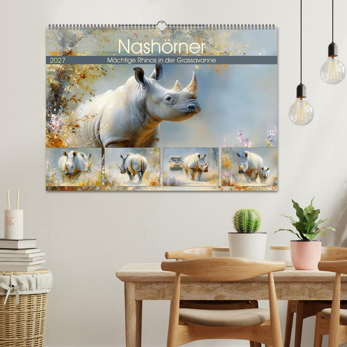 Nashörner. Mächtige Rhinos in der Grassavanne (CALVENDO Wandkalender 2027)