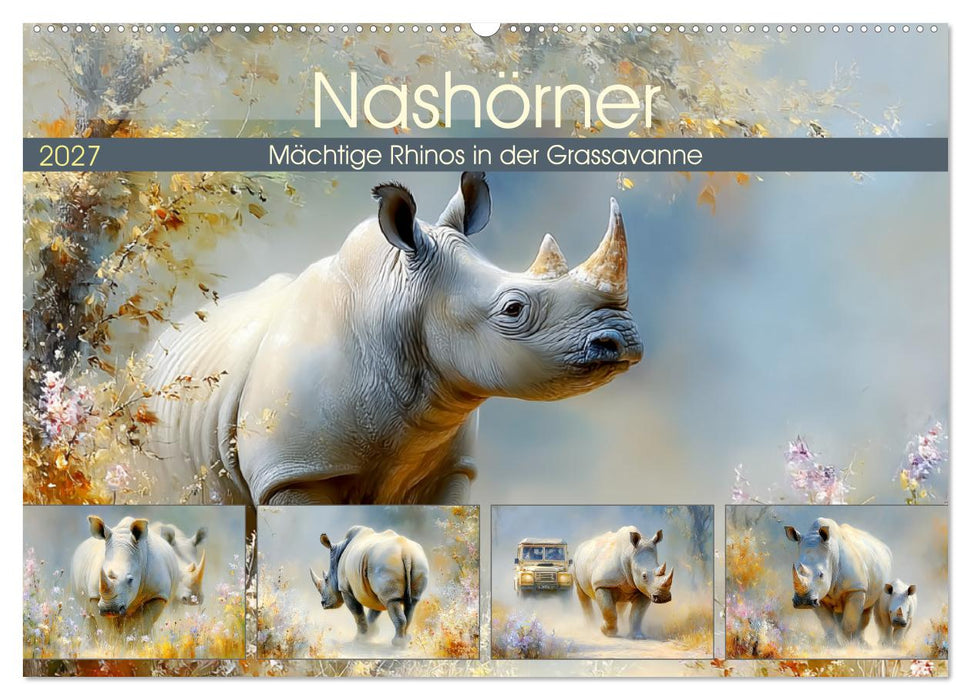 Nashörner. Mächtige Rhinos in der Grassavanne (CALVENDO Wandkalender 2027)