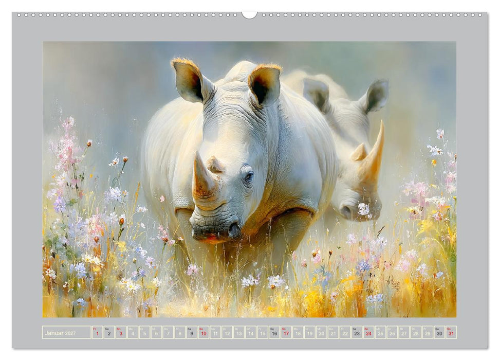 Nashörner. Mächtige Rhinos in der Grassavanne (CALVENDO Wandkalender 2027)