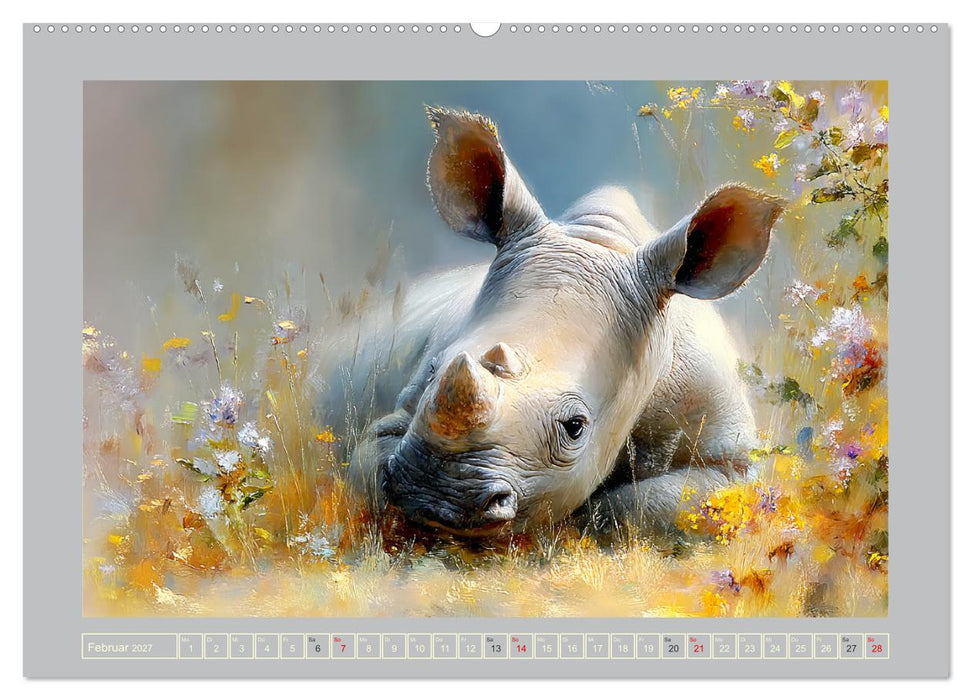Nashörner. Mächtige Rhinos in der Grassavanne (CALVENDO Wandkalender 2027)