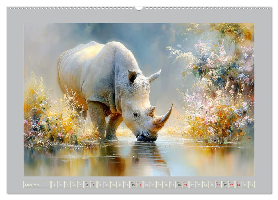 Nashörner. Mächtige Rhinos in der Grassavanne (CALVENDO Wandkalender 2027)