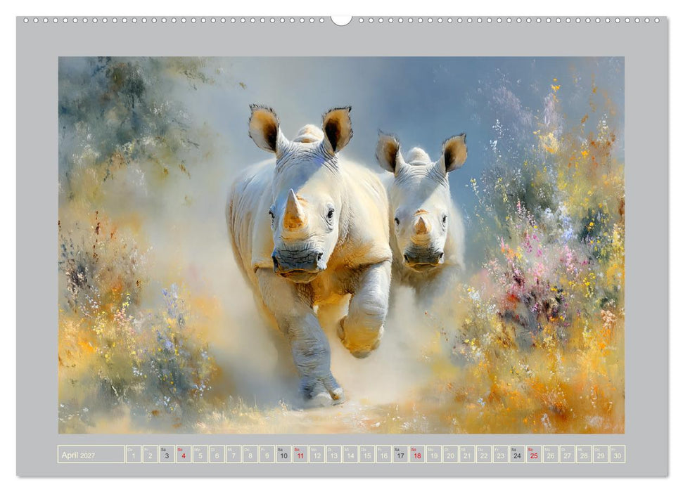 Nashörner. Mächtige Rhinos in der Grassavanne (CALVENDO Wandkalender 2027)