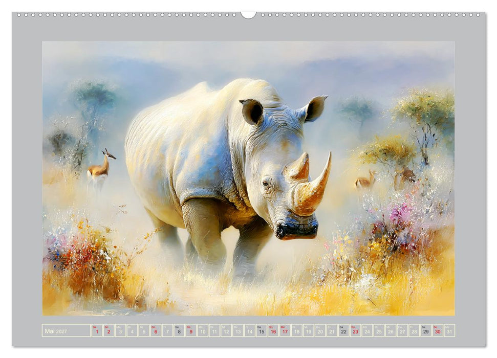 Nashörner. Mächtige Rhinos in der Grassavanne (CALVENDO Wandkalender 2027)