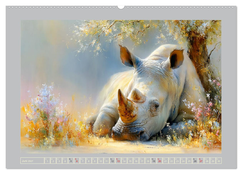 Nashörner. Mächtige Rhinos in der Grassavanne (CALVENDO Wandkalender 2027)