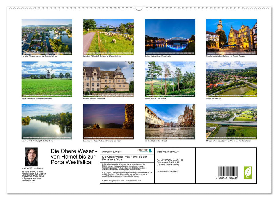 Die Obere Weser - von Hamel bis zur Porta Westfalica (CALVENDO Premium Wandkalender 2027)