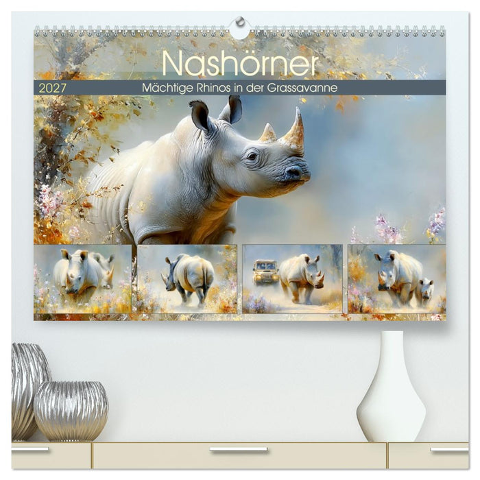 Nashörner. Mächtige Rhinos in der Grassavanne (CALVENDO Premium Wandkalender 2027)