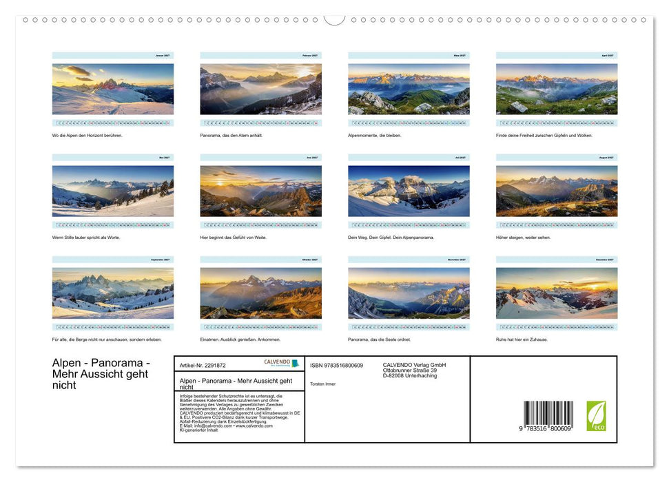 Alpen - Panorama - Mehr Aussicht geht nicht (CALVENDO Premium Wandkalender 2027)