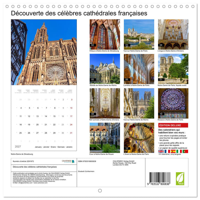 Découverte des célèbres cathédrales françaises (CALVENDO Calendrier mensuel 2027)
