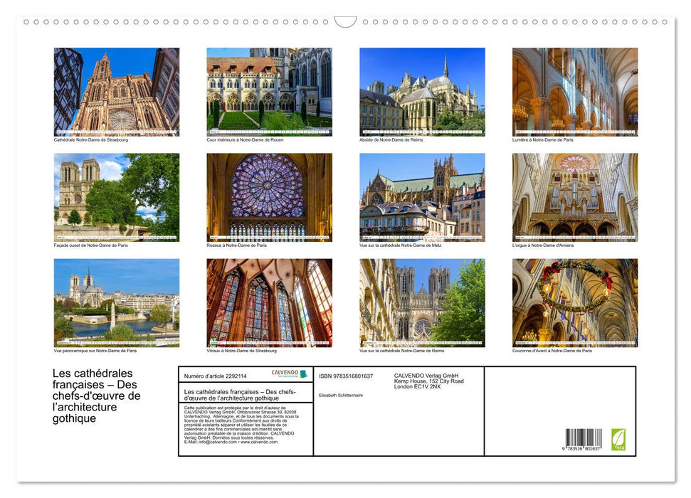 Les cathédrales françaises – Des chefs-d'œuvre de l’architecture gothique (CALVENDO Calendrier mensuel 2027)