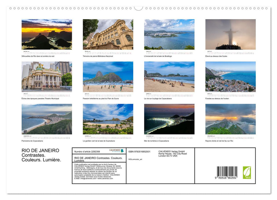 RIO DE JANEIRO Contrastes. Couleurs. Lumière. (CALVENDO Calendrier supérieur 2027)