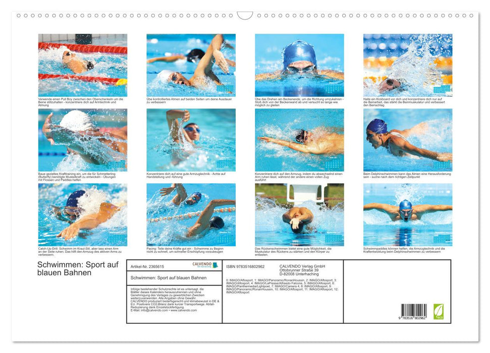 Schwimmen: Sport auf blauen Bahnen (CALVENDO Wandkalender 2027)