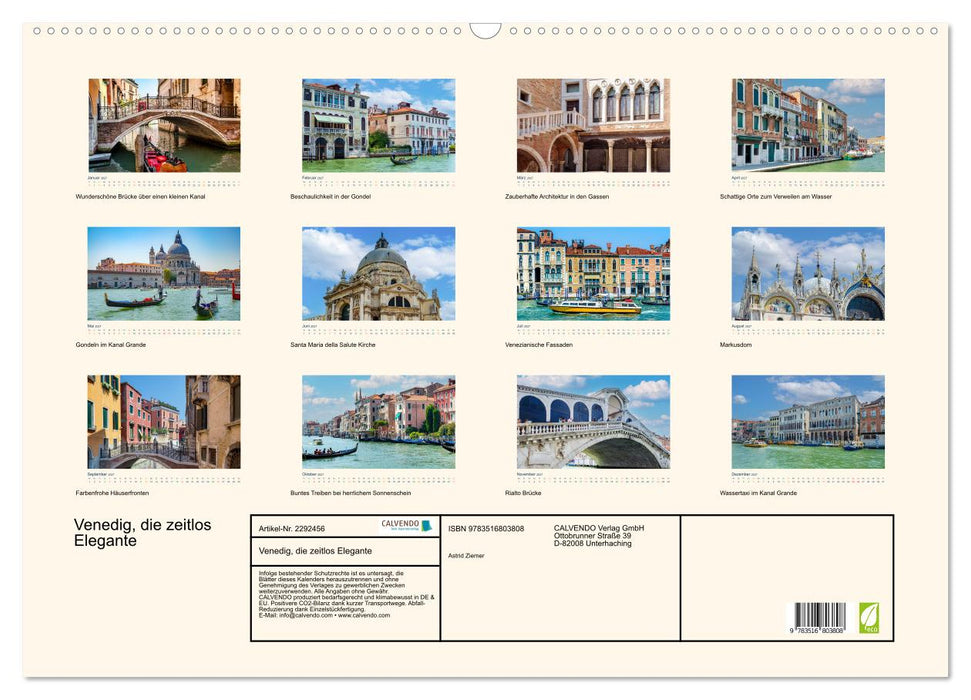 Venedig, die zeitlos Elegante (CALVENDO Wandkalender 2027)