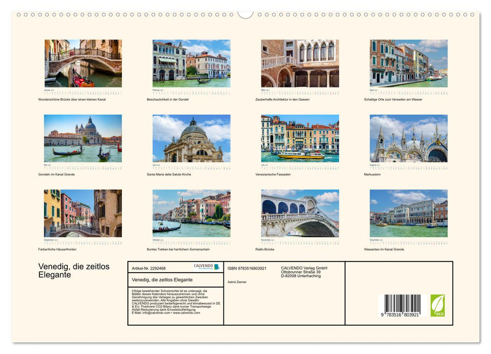 Venedig, die zeitlos Elegante (CALVENDO Premium Wandkalender 2027)