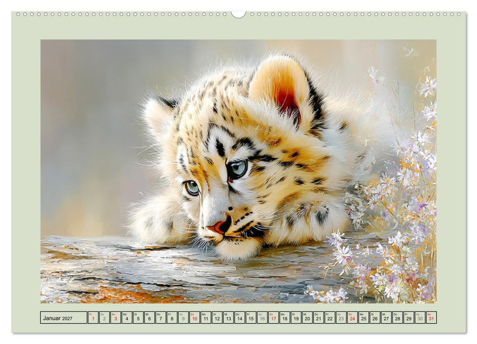 Schneeleoparden. Babys in der leuchtenden Natur (CALVENDO Wandkalender 2027)