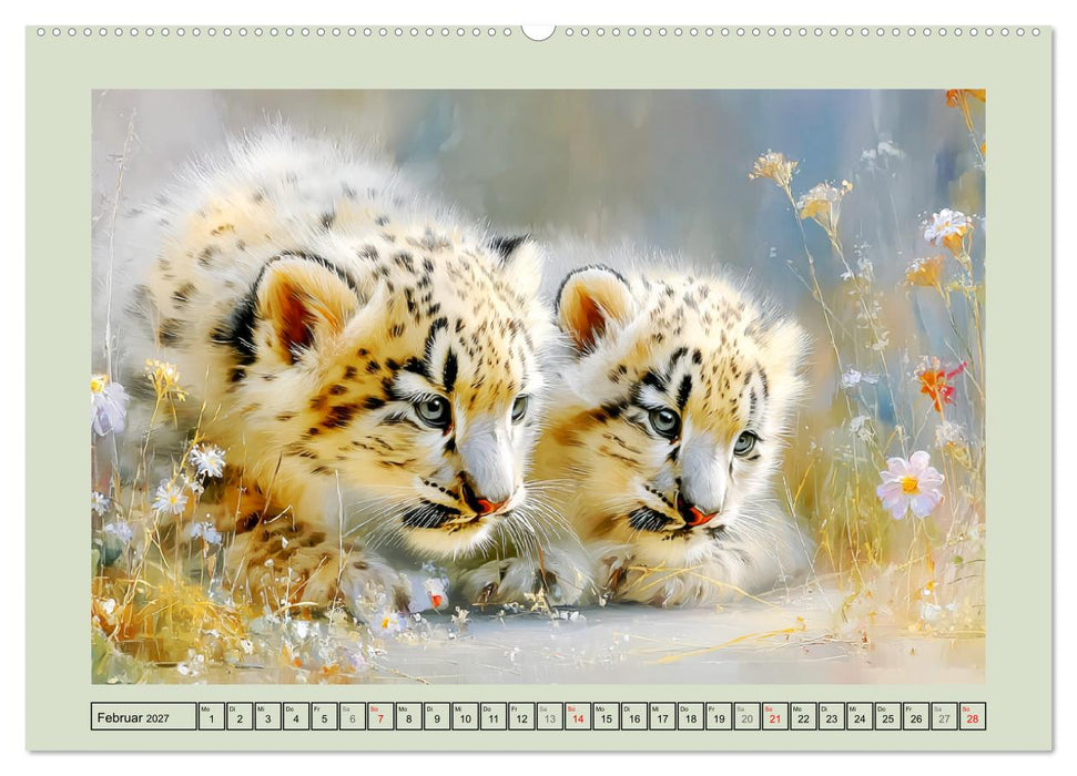 Schneeleoparden. Babys in der leuchtenden Natur (CALVENDO Premium Wandkalender 2027)