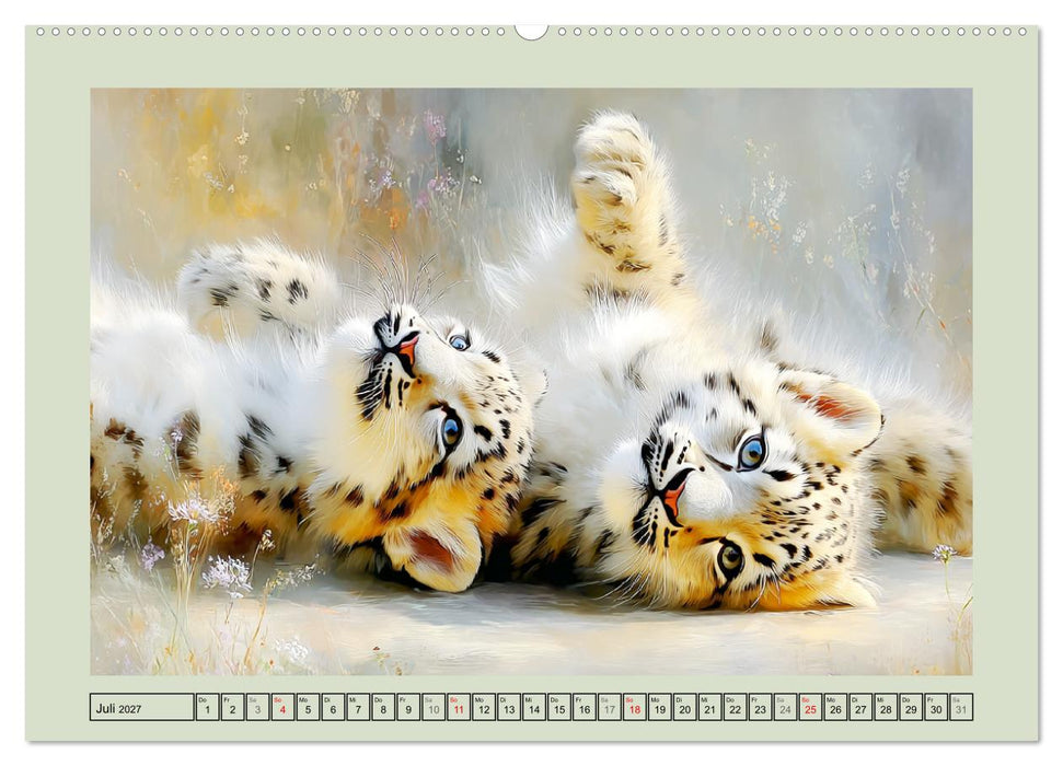 Schneeleoparden. Babys in der leuchtenden Natur (CALVENDO Premium Wandkalender 2027)