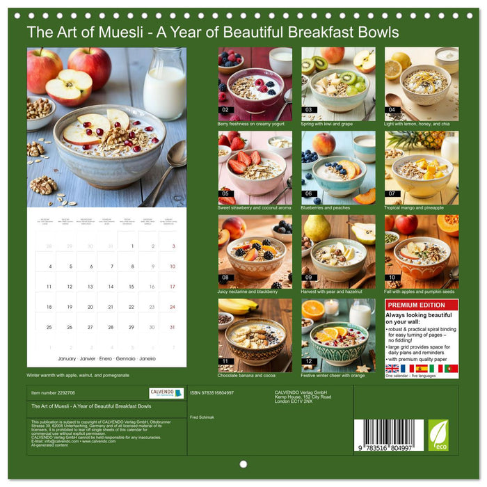 The Art of Muesli - A Year of Beautiful Breakfast Bowls (CALVENDO Monthly Calendar 2027)