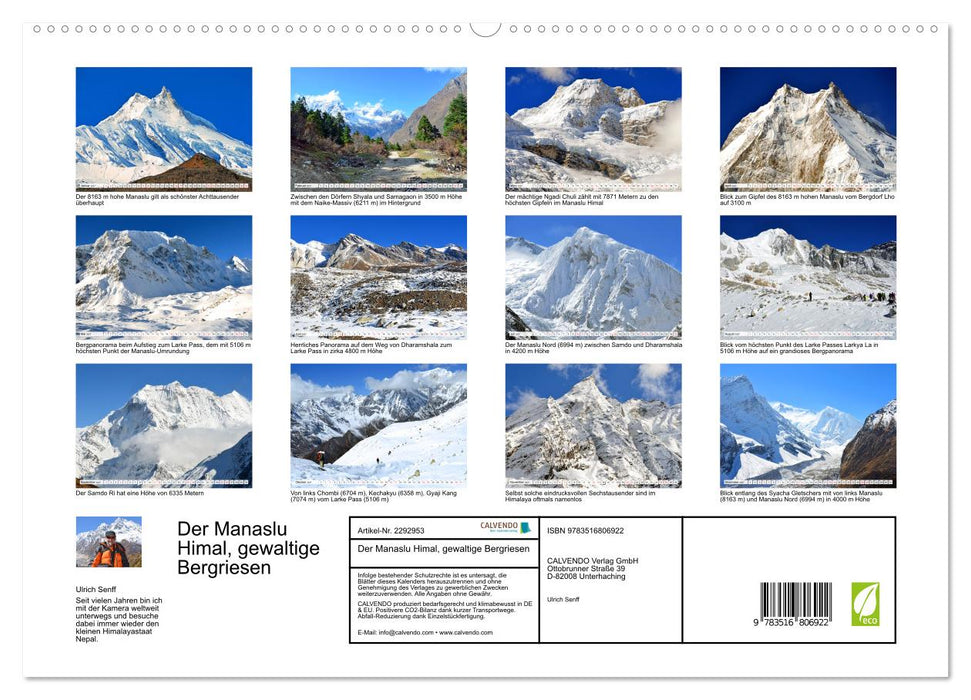 Der Manaslu Himal, gewaltige Bergriesen (CALVENDO Premium Wandkalender 2027)