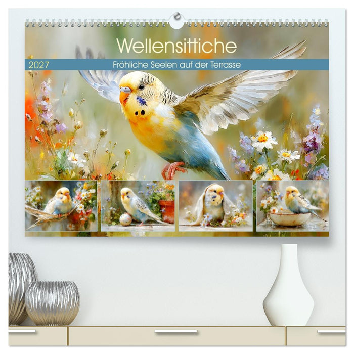 Wellensittiche. Fröhliche Seelen auf der Terrasse (CALVENDO Premium Wandkalender 2027)