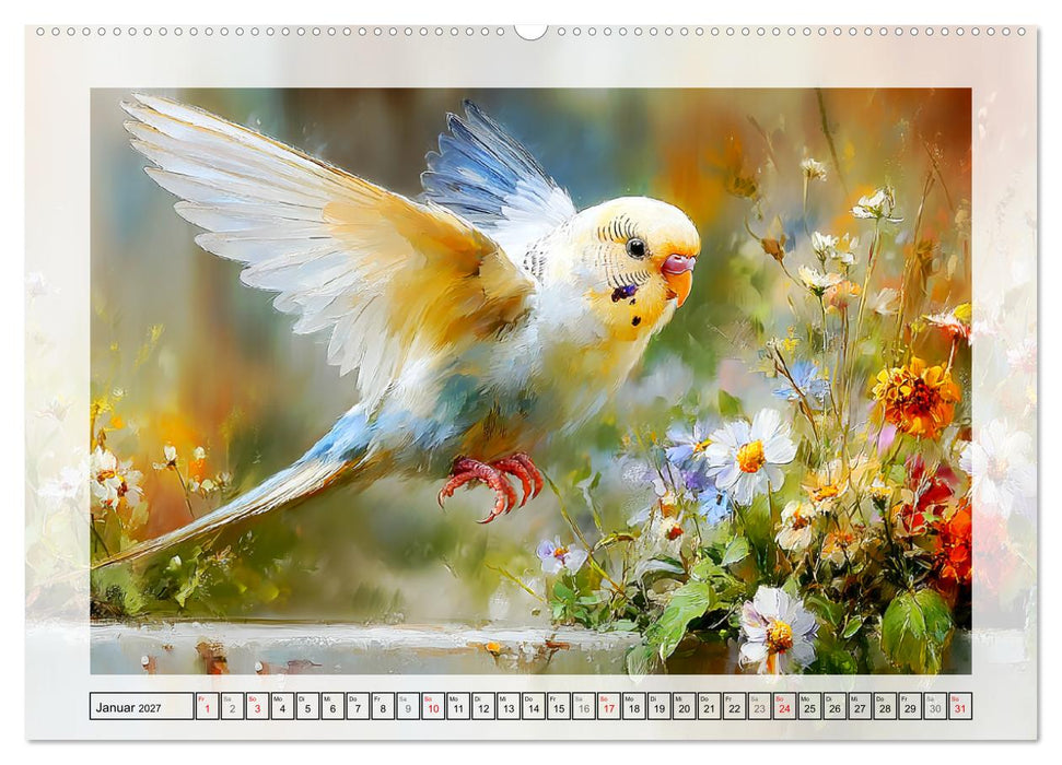 Wellensittiche. Fröhliche Seelen auf der Terrasse (CALVENDO Premium Wandkalender 2027)