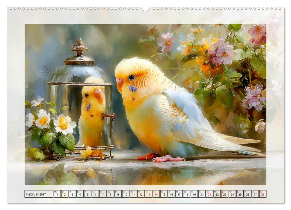 Wellensittiche. Fröhliche Seelen auf der Terrasse (CALVENDO Premium Wandkalender 2027)