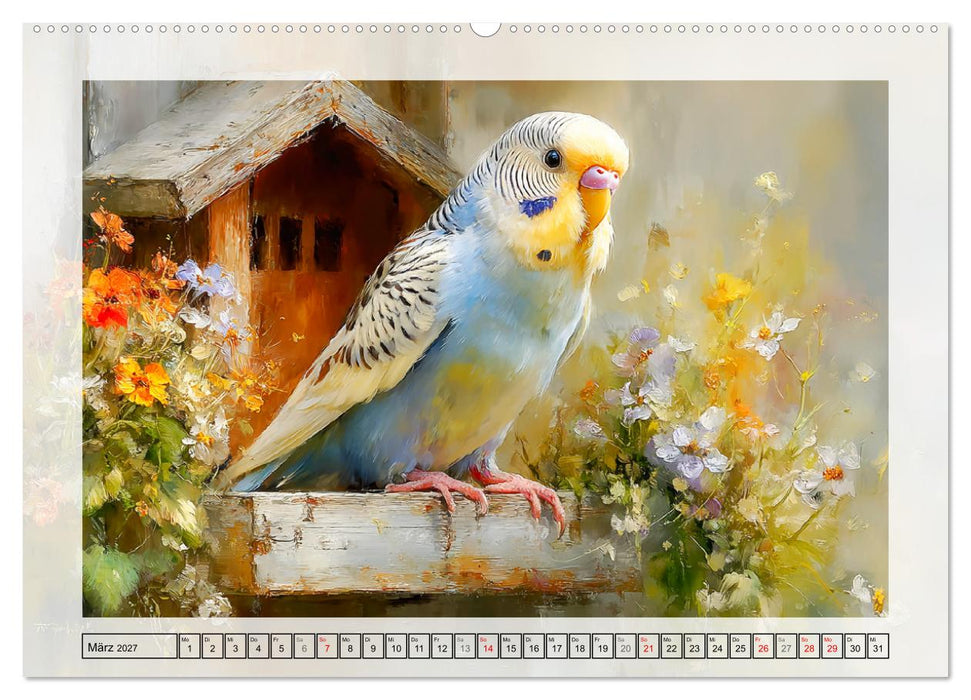 Wellensittiche. Fröhliche Seelen auf der Terrasse (CALVENDO Premium Wandkalender 2027)
