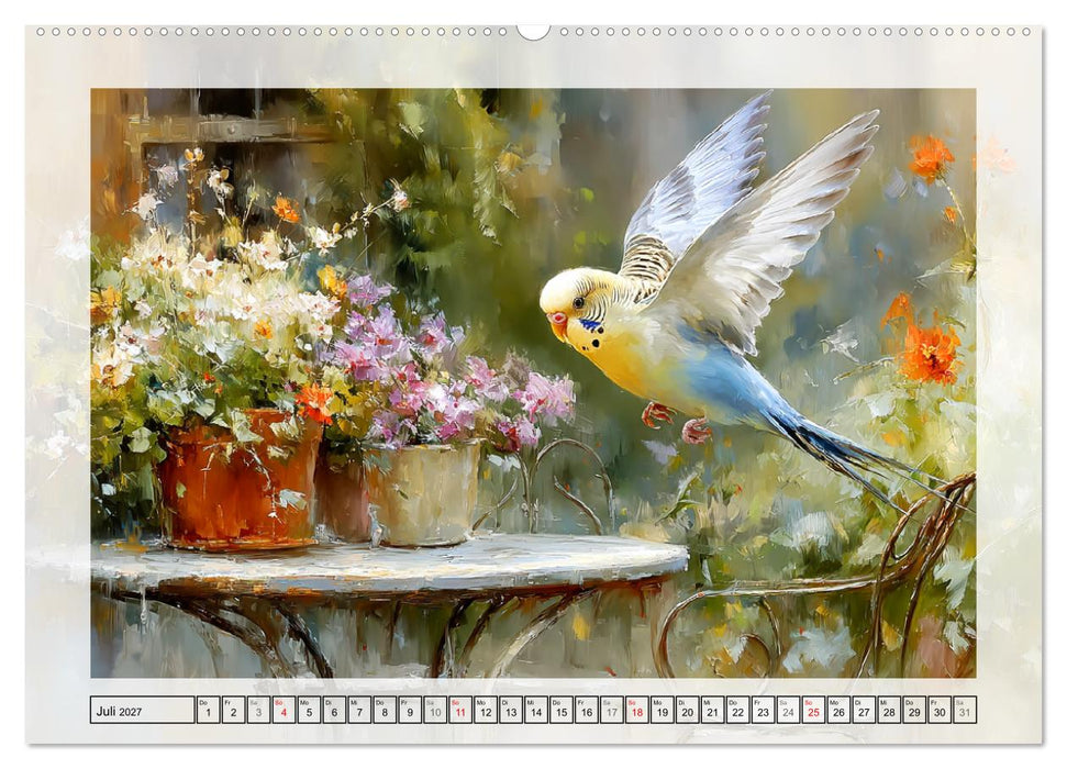 Wellensittiche. Fröhliche Seelen auf der Terrasse (CALVENDO Premium Wandkalender 2027)