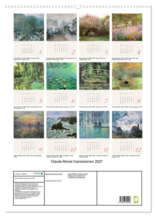 Claude Monet Impressionen 2027 (CALVENDO Wandkalender 2027)