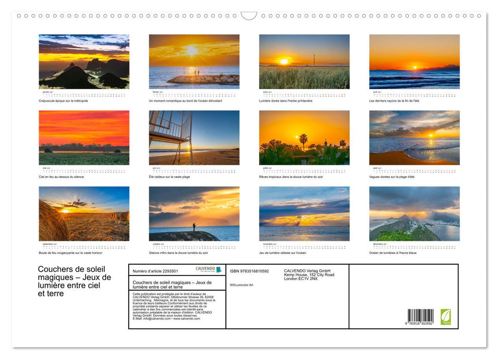 Couchers de soleil magiques – Jeux de lumière entre ciel et terre (CALVENDO Calendrier mensuel 2027)