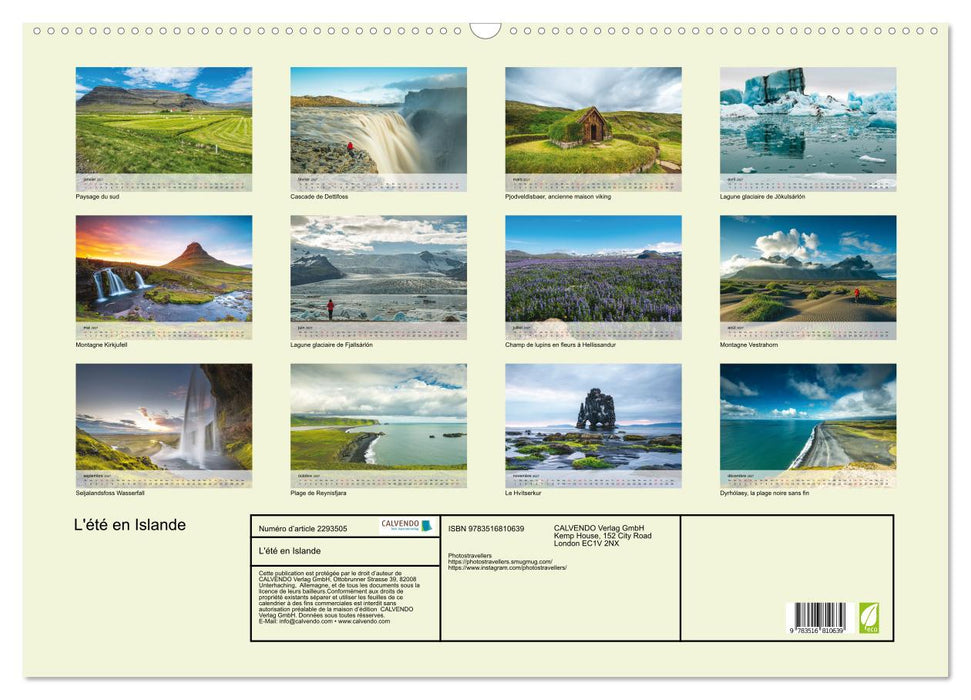 L'été en Islande (CALVENDO Calendrier mensuel 2027)