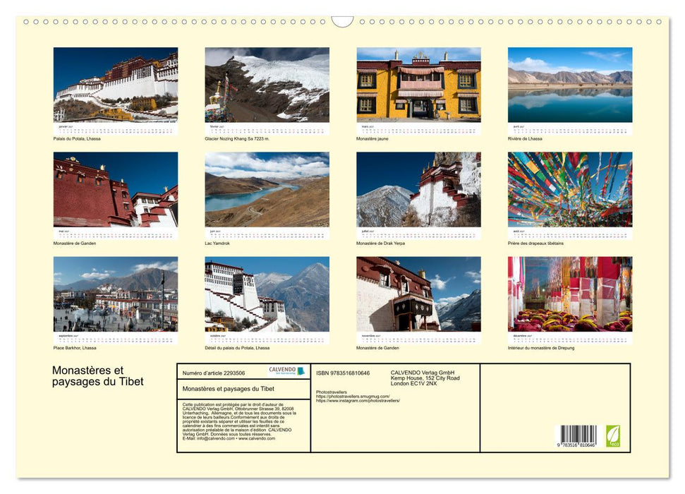 Monastères et paysages du Tibet (CALVENDO Calendrier mensuel 2027)
