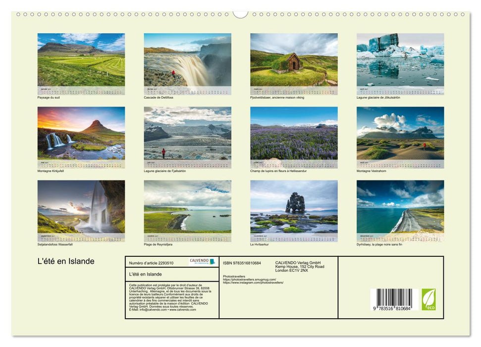 L'été en Islande (CALVENDO Calendrier supérieur 2027)