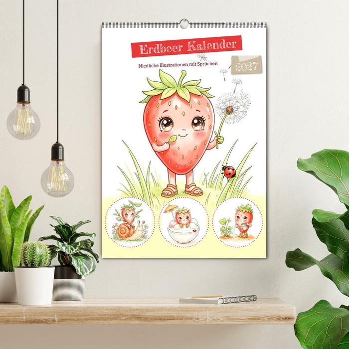 Erdbeer Kalender - Niedliche Illustrationen mit Sprüchen (CALVENDO Wandkalender 2027)